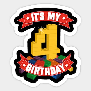 It's My Birthday 4th Years Old Block Building Boys Girls Sticker